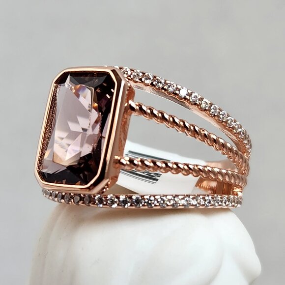 NIB HUGE 4.12ctw Blush Pink Zircon 18K RG over 925 Ring Size 9 - Picture 5 of 12